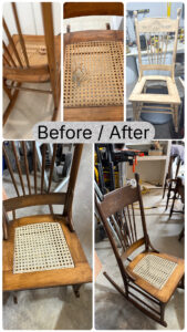 Before and after furniture restoration caning Lubbock TX